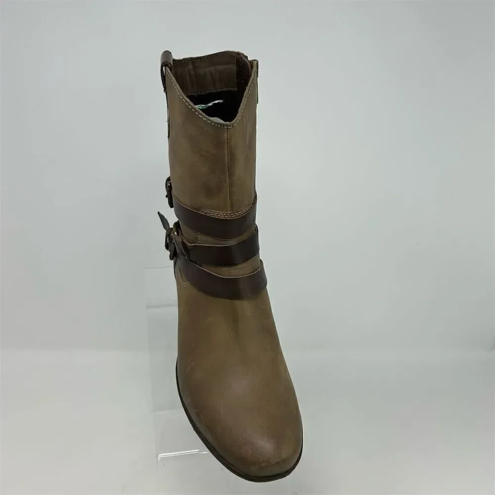 Pikolinos Women's Brown Leather Western Buckle Strap Heeled Ankle Boots Size 38